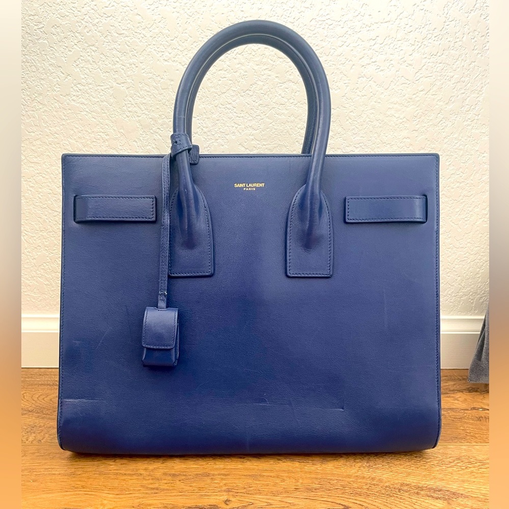 YSL blue leather sac de Jour handbag